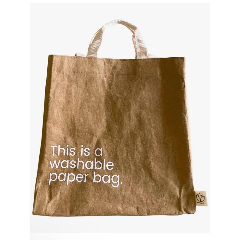 New Earth Washable Brown Paper Tote Bag Eco Friendly Sustainable Reusable